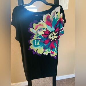 Floral Print Black Top